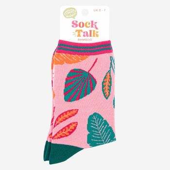 Women's Pink Tropical Leaf Print Bamboo Socks, 4 of 4