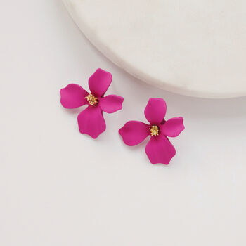 Fuchsia Pink Hand Painted Flower Shaped Stud Earrings, 2 of 4