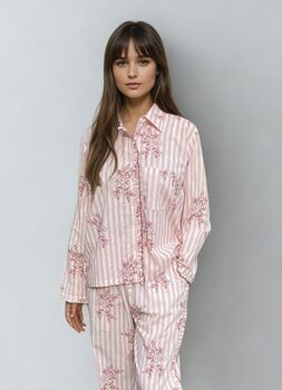 Victoria Long Sleeve Organic Pyjamas. Stripe/Rose Print, 3 of 5