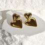 Double Puffed Heart Drop Earrings 18 K Gold Plated, thumbnail 3 of 4