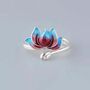 Adjustable Simple Red Blue Lotus Silver Ring For Women, thumbnail 2 of 5