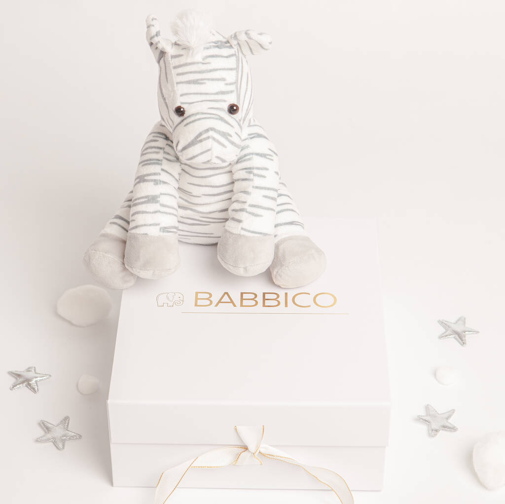 Gift Boxed Grey And White Soft Zebra Toy, 1 of 5
