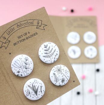 Cute Wildflower Doodles Badges, Pack Of Four, 4 of 4