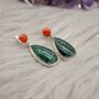 Green Emerald, Coral Sterling Silver Earrings, thumbnail 5 of 9