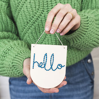 ‘Hello’ Mini Wooden Banner Embroidery Kit, 2 of 8