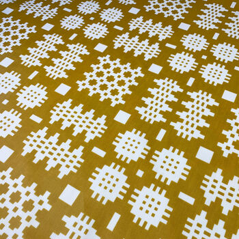 Welsh Blanket Print Oilcloth Tablecloth Matt Mustard, 3 of 4