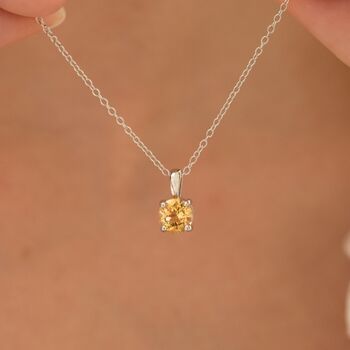 Citrine Solitaire Pendant Necklace In Sterling Silver And Gold, 9 of 11