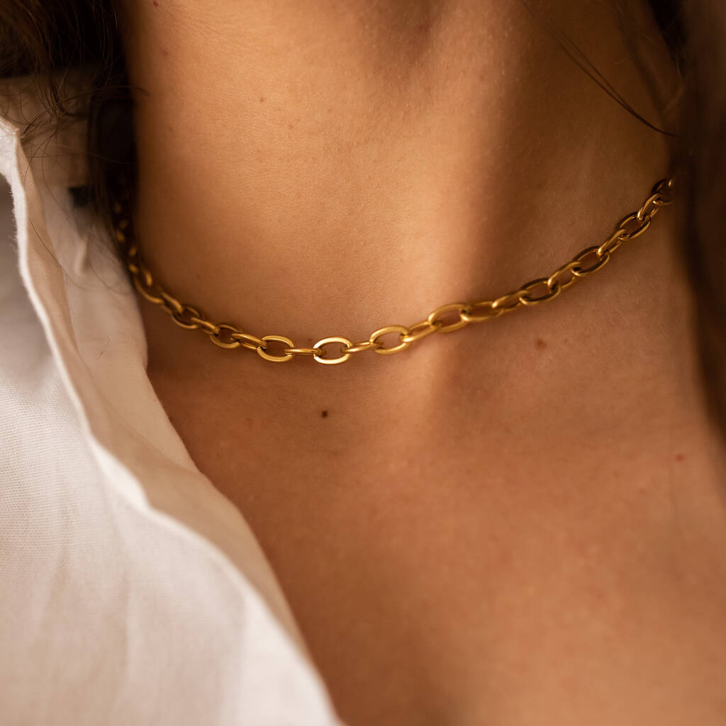 18 K Gold Plated Link Chain Choker Necklace By Elk & Bloom