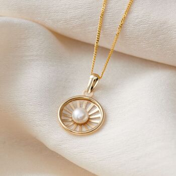 9ct Gold Pearl Sunburst Charm Necklace, 2 of 3
