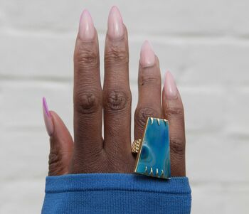 Blue Agate 'Determination' Gold Plated Adjustable Ring, 5 of 9