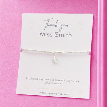 Personalised Thank You Teacher Silver Bracelet Gift, 3 of 7