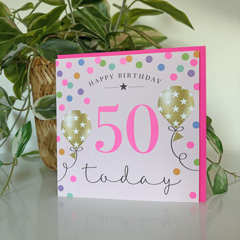Balloon Brights 50th Birthday Card Pink, 2 of 2