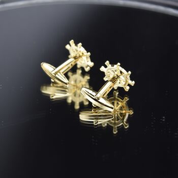 Ship Wheel Gold Cufflinks Gift For Men 316 L Stainless Steel Nautical Accessory, 3 of 5