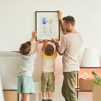 Gift For Dad, Personalised Father's Day Card, Nursery Art Baby Name And Flower Handprint, 6 of 10