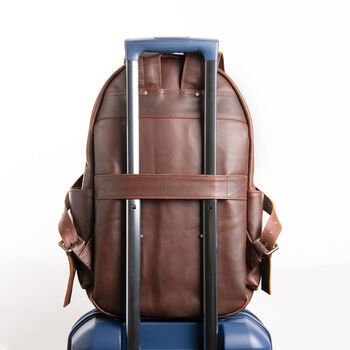 Personalised Brown Leather Backpack With Side Pockets, 7 of 11