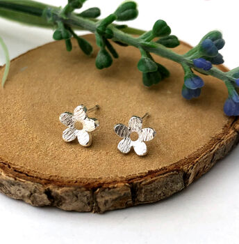 Thank You Bridesmaid Sterling Silver Textured Flower Earrings, 3 of 12