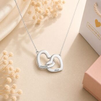 Personalise Mother And Daughter Twin Heart Necklace Engraved Name, 4 of 10