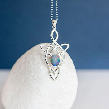 Genuine Extra Fine Opal Celtic Knot Necklace In Silver, 2 of 9