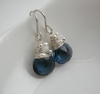 Aquamarine Quartz, Moonstone And Pearl Earrings, 6 of 10