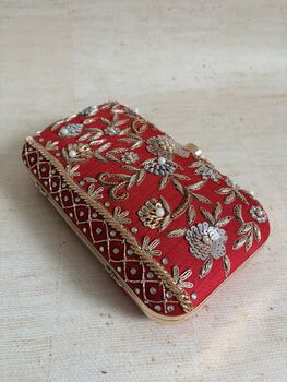 Red Embroidered Rectangular Clutch Bag, 2 of 11