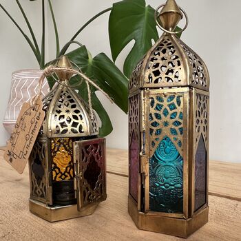 Moroccan Style Gold Glass Lantern T Light Holder, 2 of 12