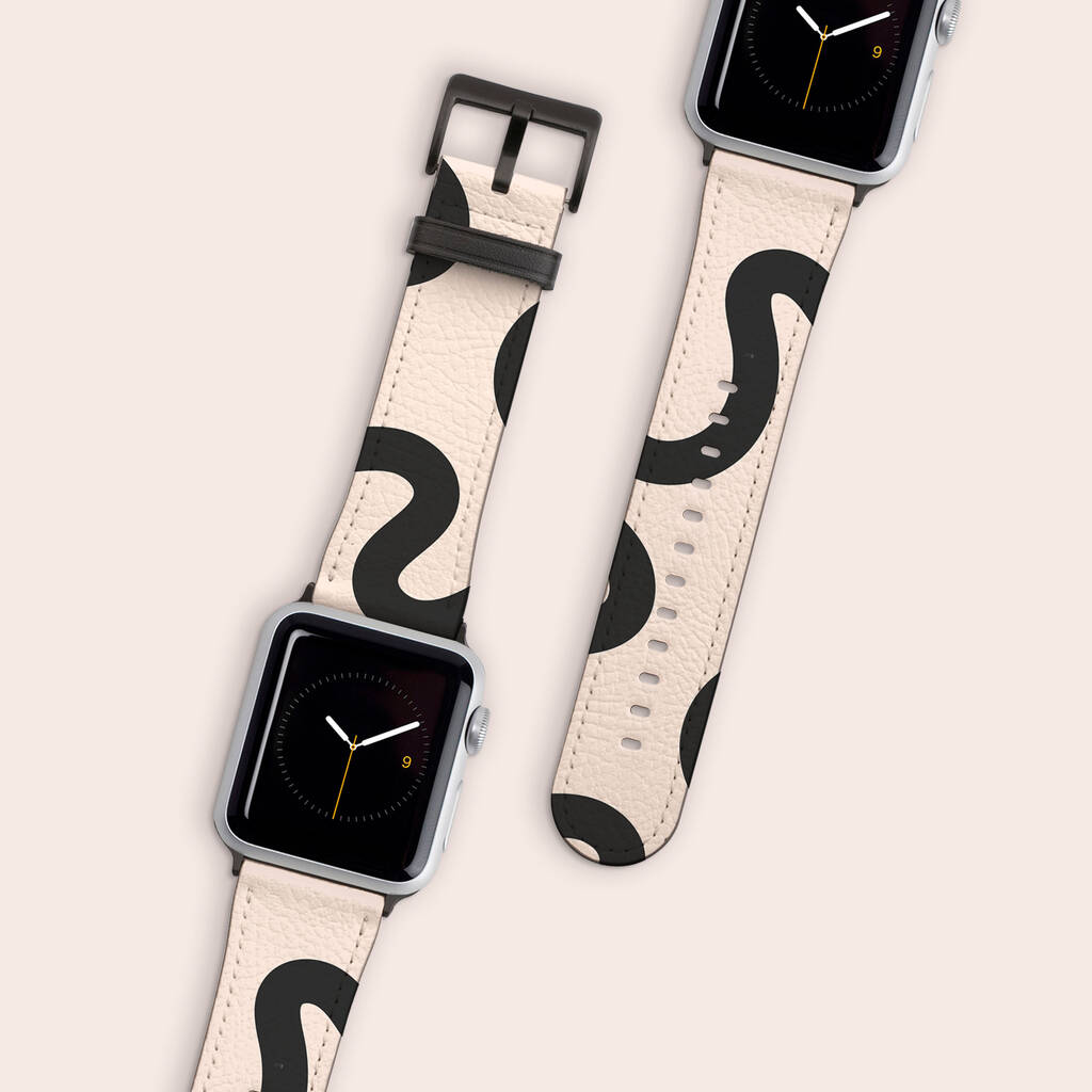 White Swirl Lines Vegan Leather Apple Watch Band, 1 of 7