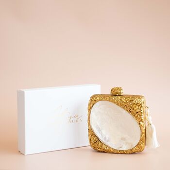 Arwa Mother Of Pearl Square Gold Clutch, 4 of 5