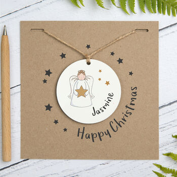 Personalised Angel Tree Decoration Christmas Card, 3 of 6