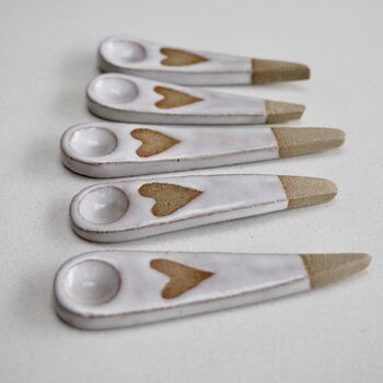 Handmade Mini Valentines Oatmeal Pottery Heart Spoon, 3 of 5