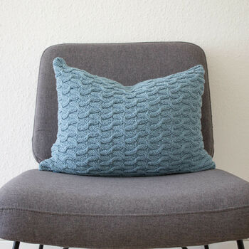 Hand Knit Ladder Knit Cushion In Blue, 6 of 8
