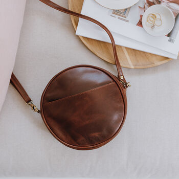 Leather Circle Shoulder Bag, Distressed Brown, 4 of 6
