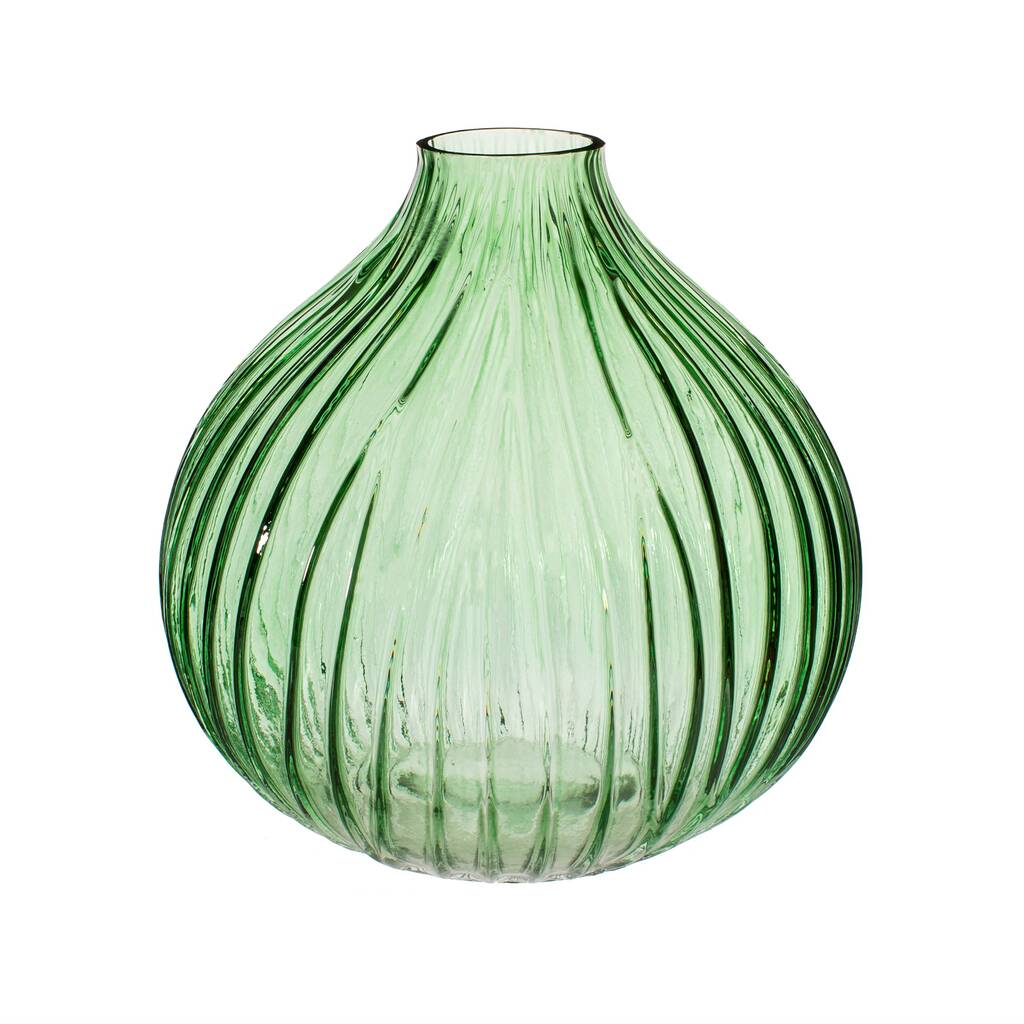 Round Fluted Green Glass Vase By Lola & Alice
