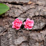 Camellia Pink Flower Clip On Earrings, thumbnail 1 of 4