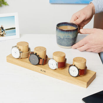 Personalised Solid Oak Double Watch Stand, 7 of 12