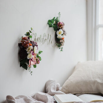 Hellebore And Wildflower Faux Floral Wire Name Sign, 8 of 10
