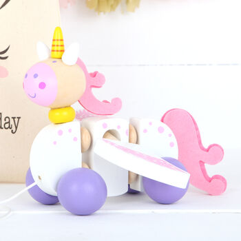 Pull Along Toy Unicorn Toy With Personalised Cotton Bag, 4 of 6