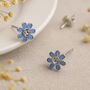Sterling Silver Blue Forget Me Not Flower Tiny Stud Earrings, thumbnail 4 of 10