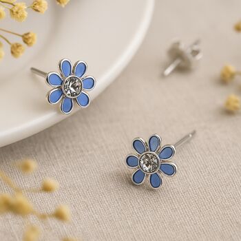 Sterling Silver Blue Forget Me Not Flower Tiny Stud Earrings, 4 of 10