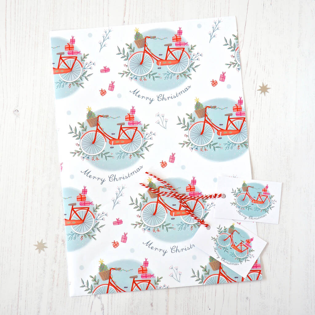 Christmas Bicycle Wrapping Paper Set By Watercolour Sky