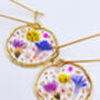 Pressed Flowers Circle Drop Earrings Small Hand Made, thumbnail 2 of 12