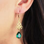 Art Deco Emerald Green Rhinestone Earrings, thumbnail 2 of 8