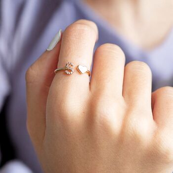 Crystal Initial And Heart Adjustable Ring, 2 of 4