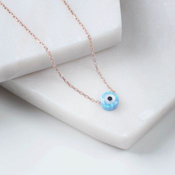 Mini Opalite Plated Silver Evil Eye Necklace, 5 of 11