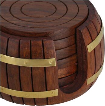 Wooden Tea Coaster With Stand Barrel Shape, 6 of 6