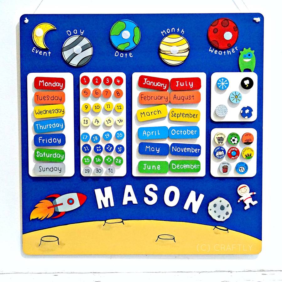 personalised childrens space calendar by craftly