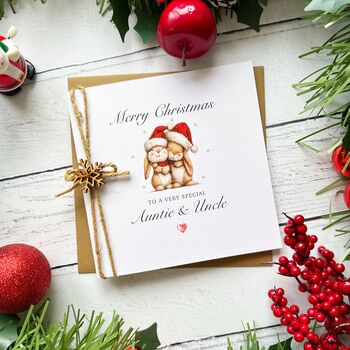 Handmade Special Auntie And Uncle Christmas Card Bunny Design, 4 of 6