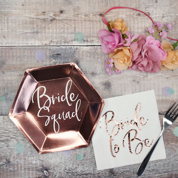 Hen Party Rose Gold Bride Squad Paper Plates, 4 of 5