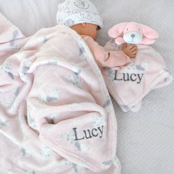 Personalised Pink Dalmatian Puppy Comforter And Blanket, 6 of 12