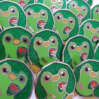 Zombie Penguin Pin, Glittery Green Zombie Enamel Pin, 7 of 7
