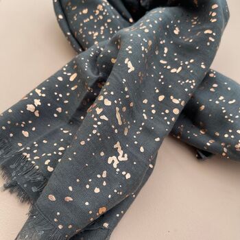 Charcoal Grey Rose Gold Print Scarf, 2 of 5